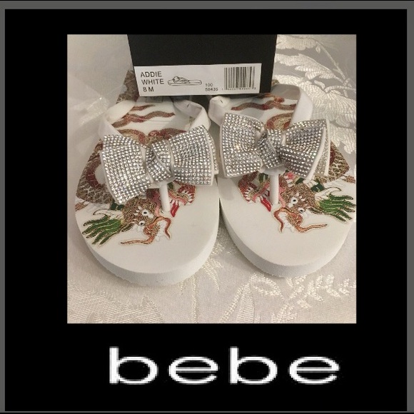 🌹LAST ONE Bebe•Addie White Crystal Bow Thong - Picture 3 of 6